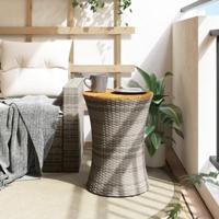 Tuinbijzettafel trommelvormig poly rattan en massief hout grijs - thumbnail
