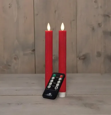 Anna&apos;s Collection LED dinerkaars flame effect ribbel 23 cm rood 2 stuks