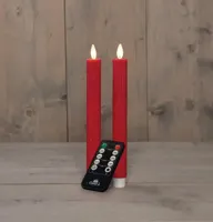 Anna&apos;s Collection LED dinerkaars flame effect ribbel 23 cm rood 2 stuks - thumbnail