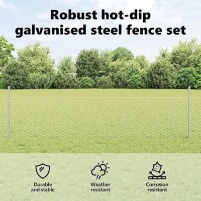 VidaXL Hek met paal zilver 0,5 x 10 m staal VidaXL Hek met paal zilver 0,5 x 10 m staal