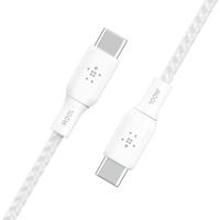 Belkin USB-C/USB-C-kabel, 100 W Power Delivery USB-IF-gecertificeerde 2.0-kabel met dubbel gevlochten nylon buitenkant voor iPhone 16, iPhone 15, iPad, MacBook, Samsung Galaxy, Pixel, 2 m, wit - thumbnail