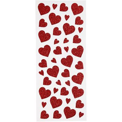 Creativ Company Glitterstickers, harten, vel 10x24 cm, ca. 84 stuk, rood, 2 vel/ 1 doos