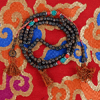 Mala Been 108x, Lichtbruin en Stenen met Dorje & Bell Tellers - thumbnail