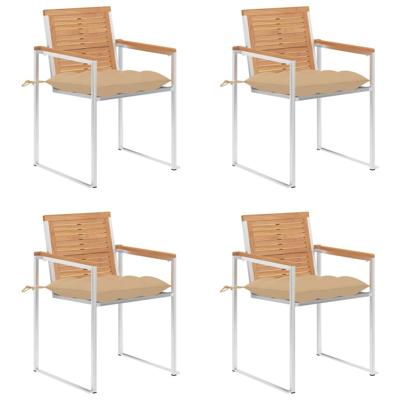 Tuinstoelen 4 st met kussens massief teakhout