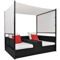 Tuinbed met luifel 190x130 cm poly rattan zwart - thumbnail