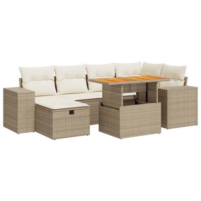 8-delige Loungeset met kussens poly rattan acacia beige