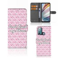 Motorola Moto G60 Portemonnee Hoesje Flowers Pink DTMP - thumbnail