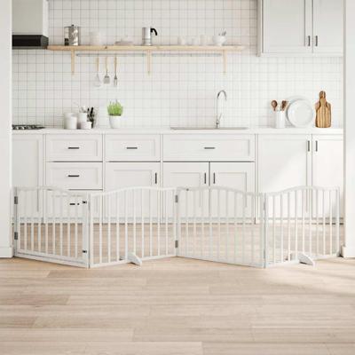 Hondenhek inklapbaar met deur 4 panelen 320 cm populierhout wit