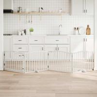 Hondenhek inklapbaar met deur 4 panelen 320 cm populierhout wit - thumbnail