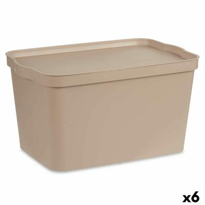 Opbergbak met Deksel Kipit Beige Plastic 24 L (6 Stuks)
