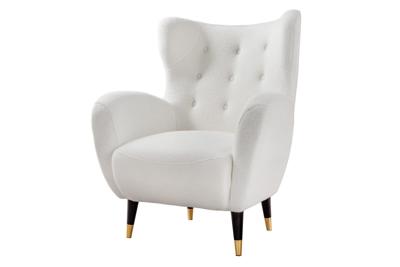 Retro Design Fauteuil DON Wit Bouclé Innerspring Gouden Neus - 45970