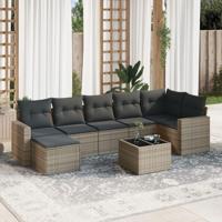 8-delige Loungeset met kussens poly rattan grijs - thumbnail