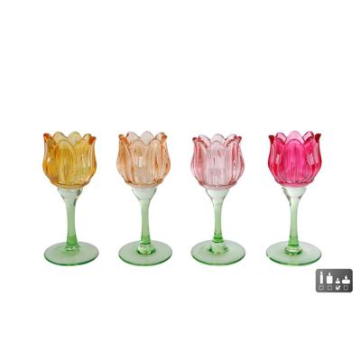 Glazen Theelichthouder Tulp 7x7x16 cm Assorti