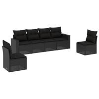 6-delige Loungeset met kussens poly rattan zwart - thumbnail