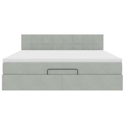 Ottoman bed met matras en LED's 160x200cm fluweel lichtgrijs