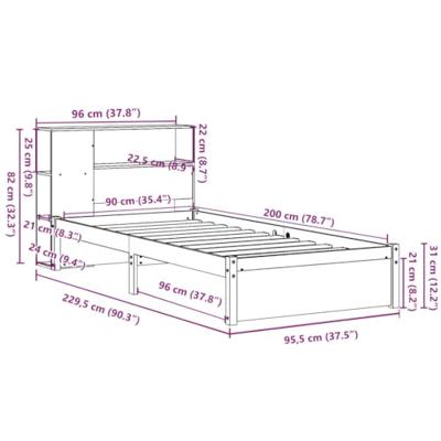 Bed met boekenkast zonder matras massief grenenhout 90x200 cm