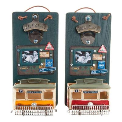 Flesopener DKD Home Decor Self Serve Hout Metaal (2 pcs) (26 x 12 x 9 cm)