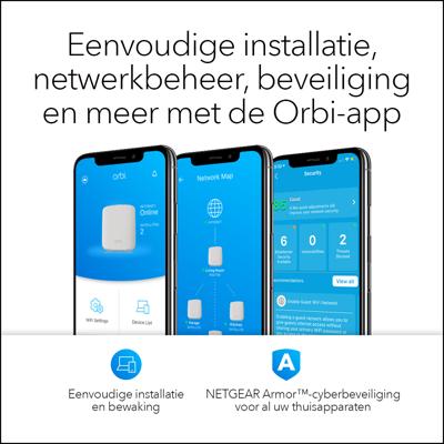 NETGEAR Orbi WiFi 6 Mesh System (RBK352), 2 stuks, AX1800 WiFi 6 router, nieuwe generatie tot 1,8 Gbit/s, betrouwbare dekking van 200 m², compatibel met alle internetboxen
