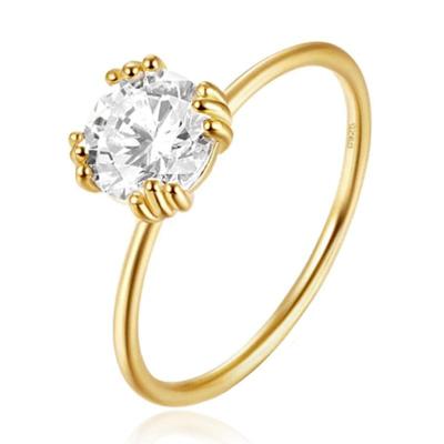 Elenza Thin .925 Zilveren Ring met Grote Zirconia en Gouden Plating - 1mm-18mm
