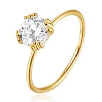 Elenza Thin .925 Zilveren Ring met Grote Zirconia en Gouden Plating - 1mm-18mm - thumbnail