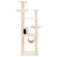 vidaXL Kattenmeubel met sisal krabpalen 141 cm crèmekleurig, kattenpaal, kattenboom, kattenkrabpaal, kattenhuis, kattenmeubel, kattenpalen - thumbnail