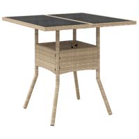 Tuintafel met glazen blad 80x80x75 cm poly rattan beige - thumbnail