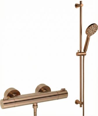 Ben Lavion doucheset thermostatisch 15cm met 3 straalsoorten geborsteld koper pvd-coating