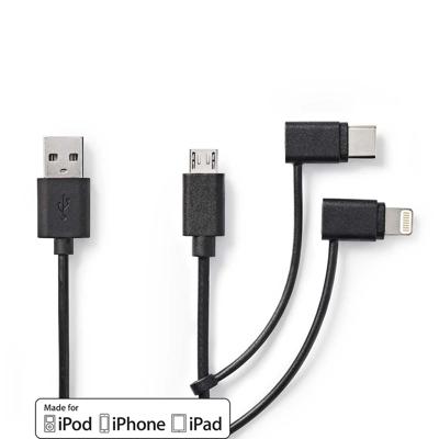 Nedis ccgp60620bk10 3-in-1 sync and charge-kabel usb-a male - micro b male / type-c male / apple lightning 8-pins male 1,0 m zwart