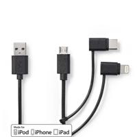 Nedis ccgp60620bk10 3-in-1 sync and charge-kabel usb-a male - micro b male / type-c male / apple lightning 8-pins male 1,0 m zwart - thumbnail