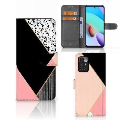 Xiaomi Redmi 10 | Book Case | Zwart Roze Vormen
