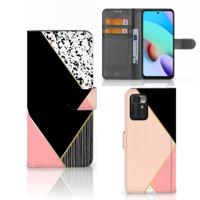 Xiaomi Redmi 10 | Book Case | Zwart Roze Vormen - thumbnail
