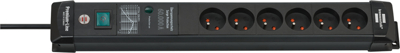 Brennenstuhl Premium-Line 60.000A Extension Lead With Surge Protection 6-Way Black 3M H05Vv-F 3G1.5 - 1951164400 Brennenstuhl Premium-Line 60.000A Extension Lead With Surge Protection 6-Way Black 3M H05Vv-F 3G1.5 - 1951164400