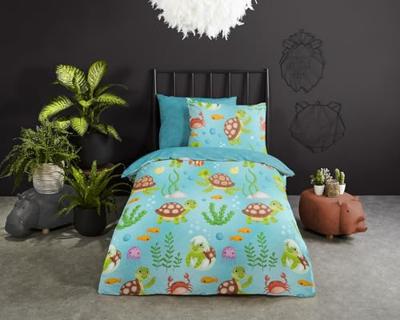 Good Morning Kinderdekbedovertrek "schildpad" - Blauw - (140x200/220 cm) - Katoen