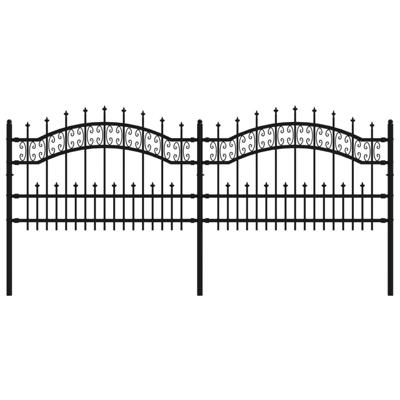 Tuinhek met spijlpunten 115 cm gepoedercoat staal zwart