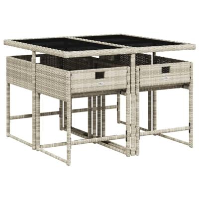 5-delige Tuinset met kussens poly rattan lichtgrijs