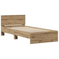 Bedframe artisanaal eikenkleurig 90 x 190 cm Bewerkt hout - thumbnail