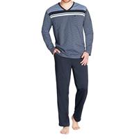 Gestreepte heren pyjama marineblauw Hajo - thumbnail