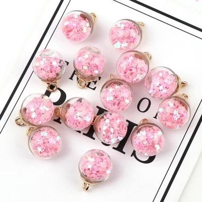 50pcs 16mm Colorful Transparent Glass Ball Star Charms Pendant(PinK)