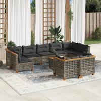 10-delige Loungeset met kussens poly rattan grijs - thumbnail