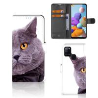 Samsung Galaxy A21s | Telefoonhoesje | Met pasjeshouder | Kat - thumbnail