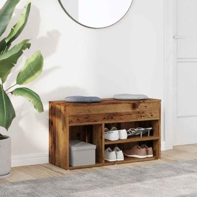 VidaXL Schoenenbank 80x30x45 cm bewerkt hout oud houtkleurig VidaXL Schoenenbank 80x30x45 cm bewerkt hout oud houtkleurig