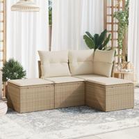 4-delige Loungeset met kussens poly rattan beige - thumbnail