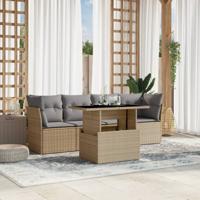 5-delige Loungeset met kussens poly rattan beige - thumbnail