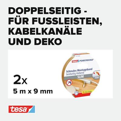tesa SLIM 55714-00000-00 Montagetape tesa Powerbond Wit (l x b) 5 m x 9 mm 2 stuk(s)