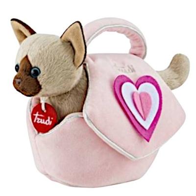 Trudi knuffelkat in tas meisjes 29 cm pluche roze/bruin