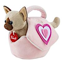 Trudi knuffelkat in tas meisjes 29 cm pluche roze/bruin - thumbnail