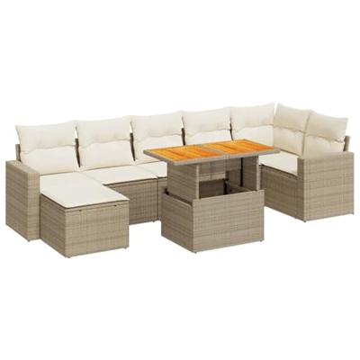 8-delige Loungeset met kussens poly rattan beige