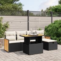 6-delige Loungeset met kussens poly rattan zwart - thumbnail