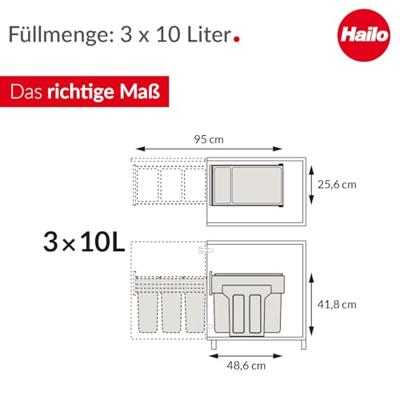 Hailo 0310-300 EcoLine Design Trio L Inbouwafvalemmer 3x10L Zwart