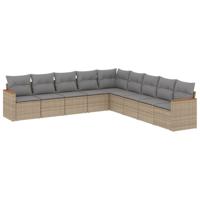 10-delige Loungeset met kussens poly rattan beige - thumbnail